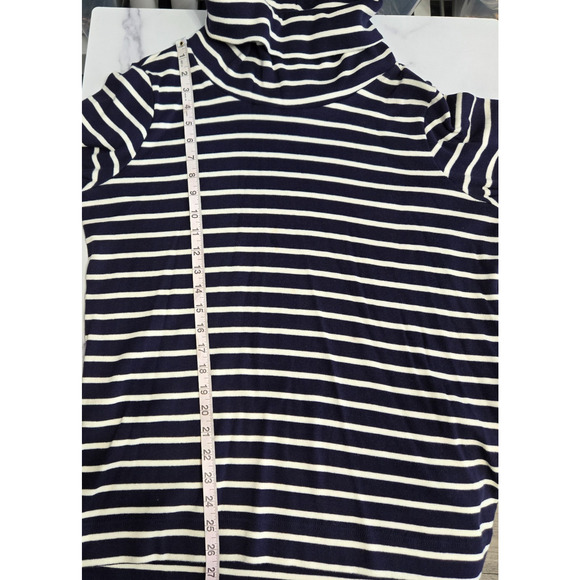 LL Bean Sweater Womens XL Navy White Striped Cowl Turtle Neck Preppy Nautical - Picture 6 of 7